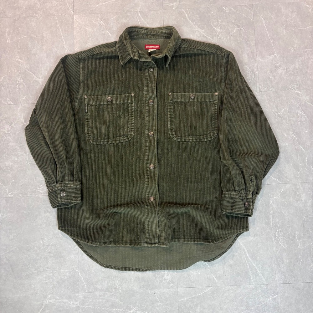 Unionbay Mens Vintage Olive Green Corduroy Button Down Shirt Medium Long Sleeve - Picture 1 of 6